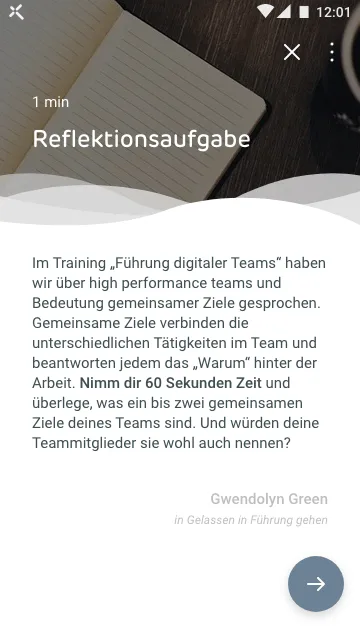 chunkx: Reflexionsaufgabe in einer Micro-Learning-Unit auf dem Smartphone
