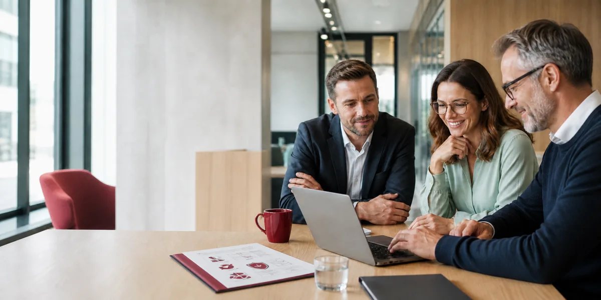 Mitarbeitende der ERGO Group lernen gemeinsam am Laptop im Arbeitsalltag