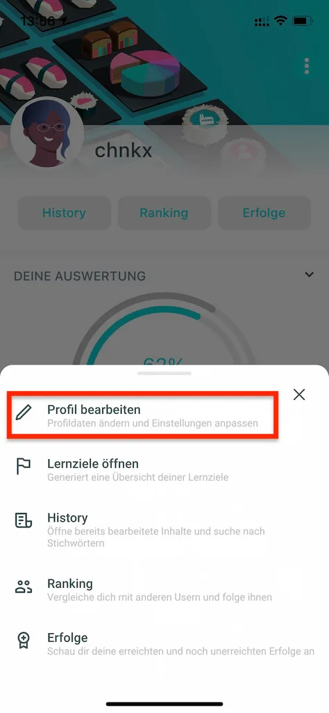 chunkx Profilmenü mit markierter Option Profil bearbeiten